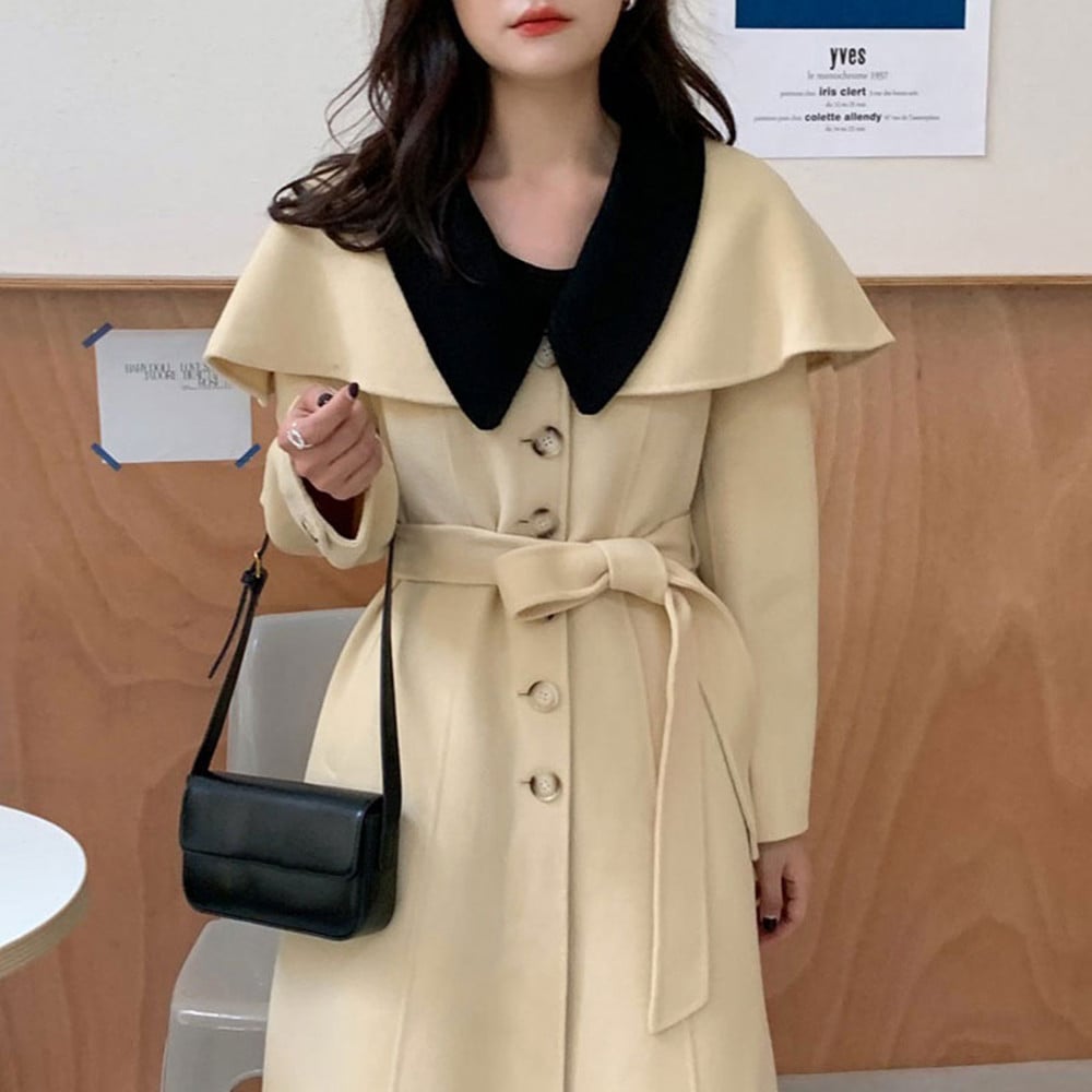 Gentle Cream Yellow Contrast Doll Collar Jacket