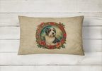 Bearded Collie Christmas Flowers Throw Pillow