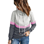 High-neck Casual Hooded Sweater with Solid Color Stitching