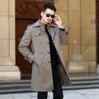 Men's Long Double Breasted Windbreaker with Wool Liner