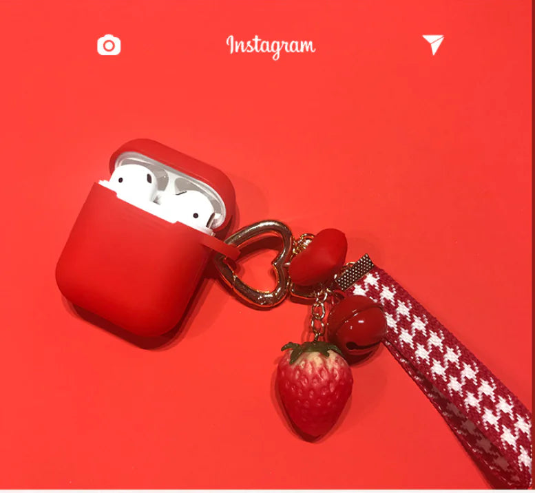 Strawberry Heart AirPods Case with Fruit Charm and Strap | Accessory