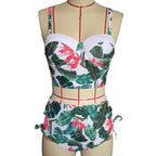 New High-Waisted Tie Bikini with Leaf Print for Women