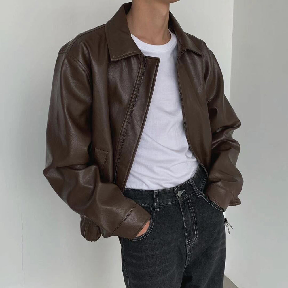Men's Retro Leather Casual Short Jacket for Autumn/Winter