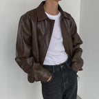 Men's Retro Leather Casual Short Jacket for Autumn/Winter