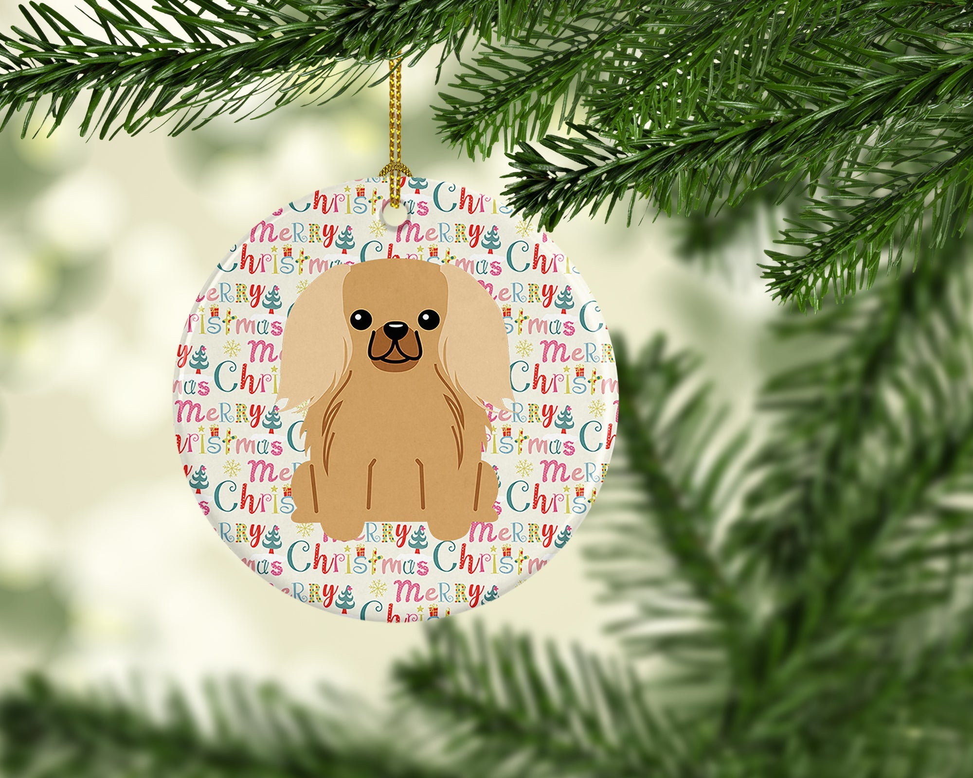 Merry Christmas Pekingese Fawn Sable Ceramic Ornament