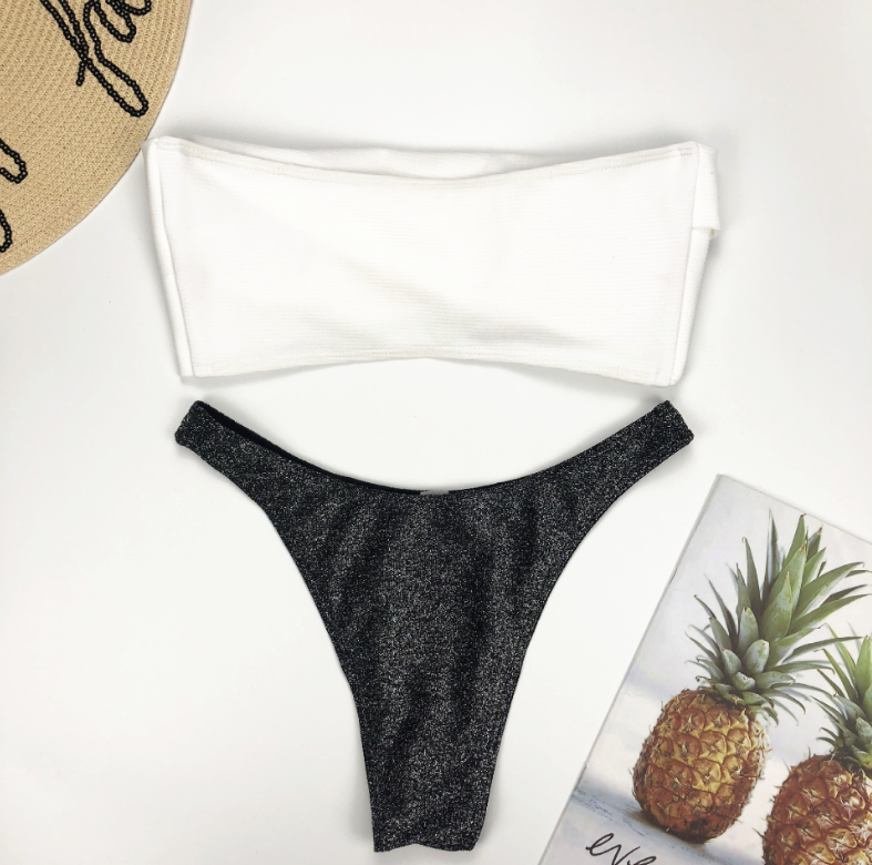 White Bandeau Navy Glitter Bikini Set