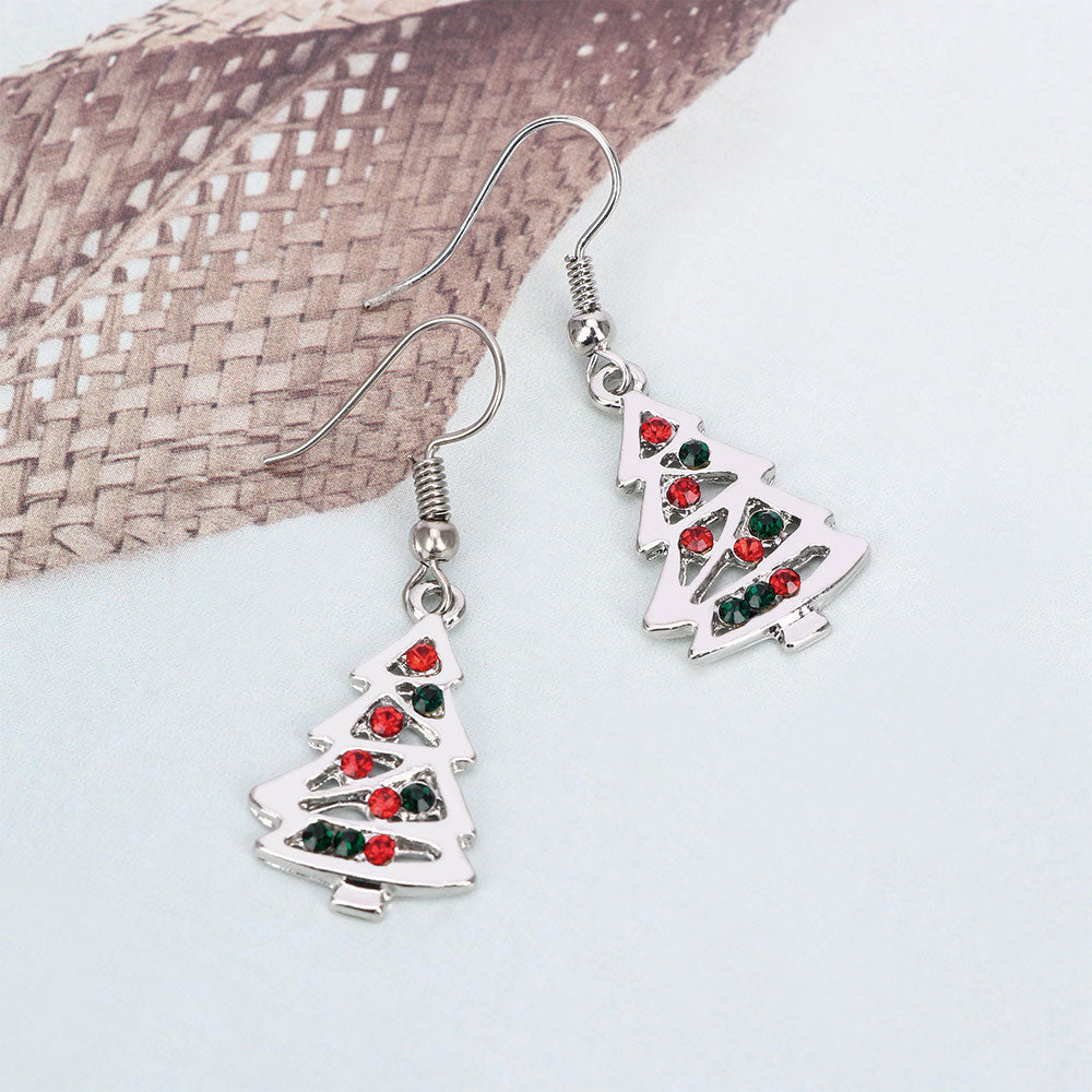 Christmas Tree Shaped Earrings with Red and Clear Crystals