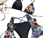 Printed Patchwork Swimwear, Bikini, 3-Piece Set