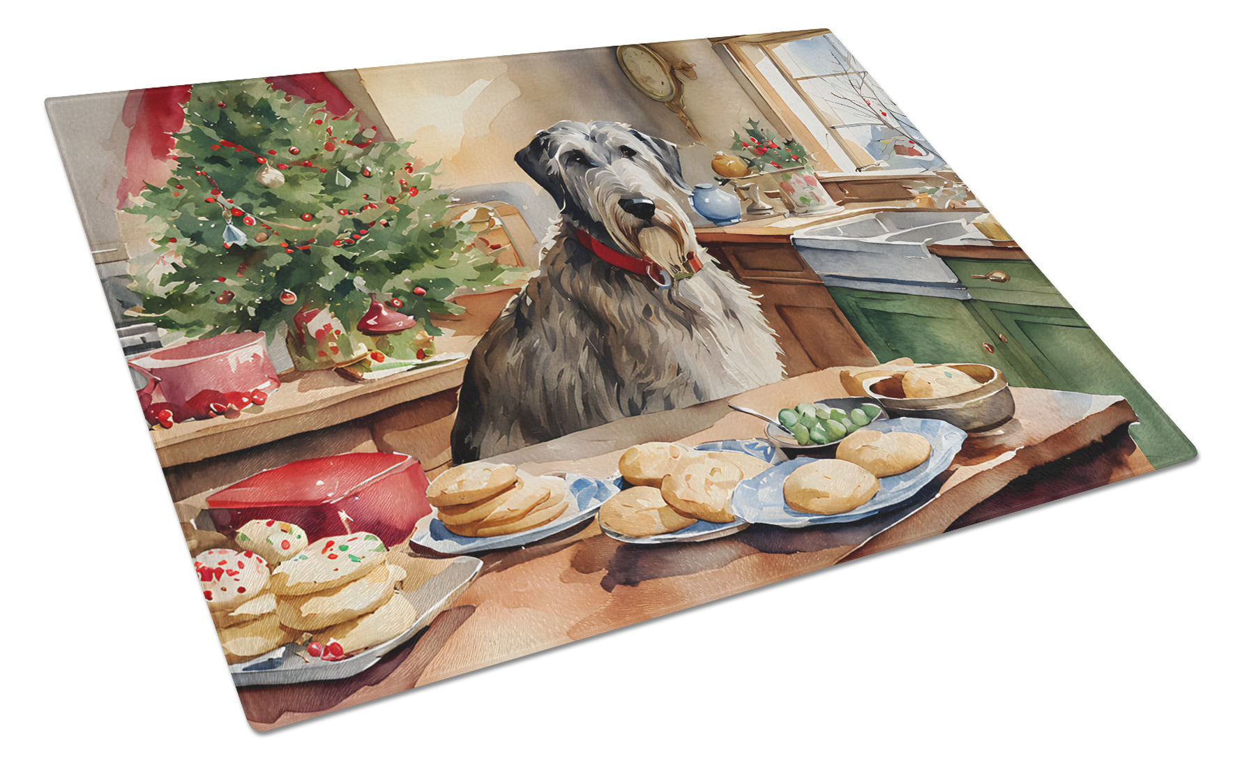 Irish Wolfhound Christmas Cookies Glass Cutting Board
