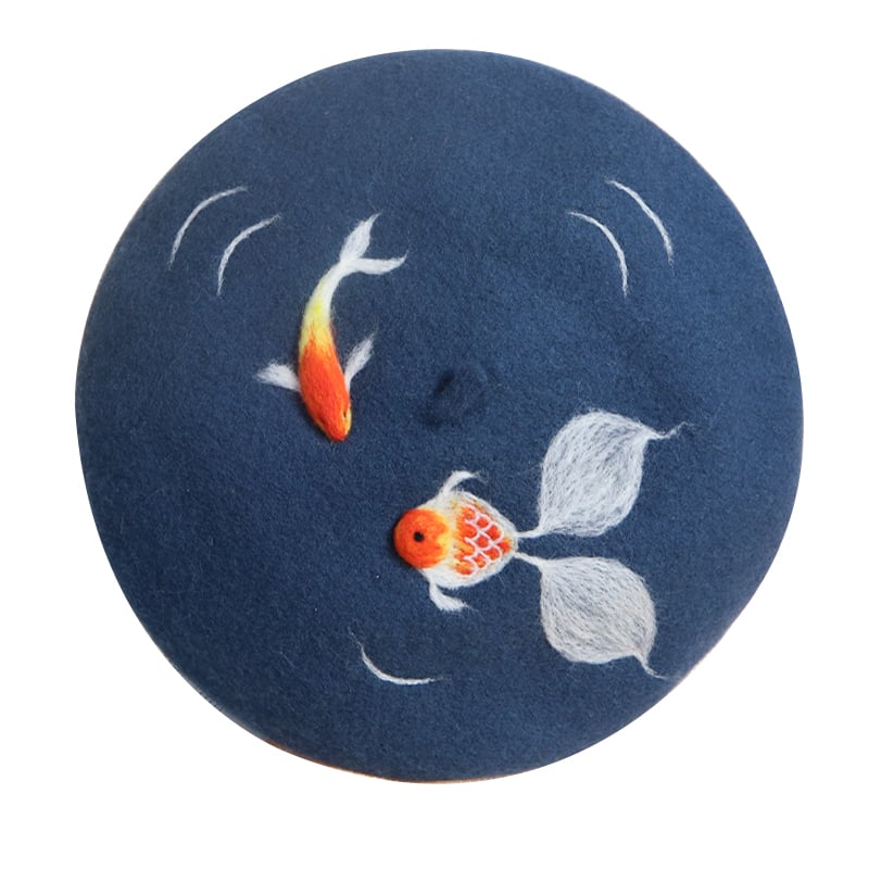Small Design Wool Felt Beret Hat | Embroidered Cap