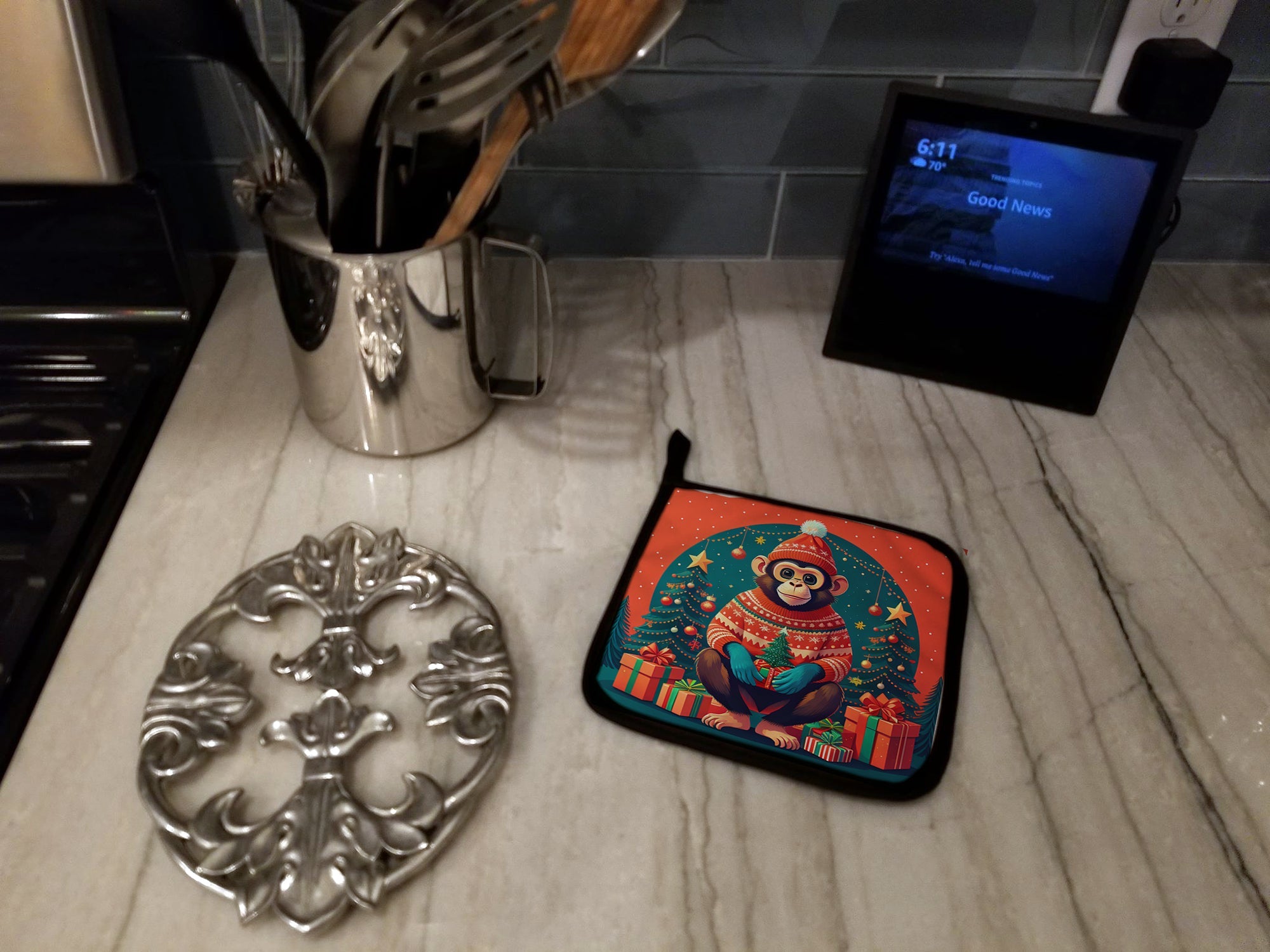 Monkey Christmas Pair of Pot Holders
