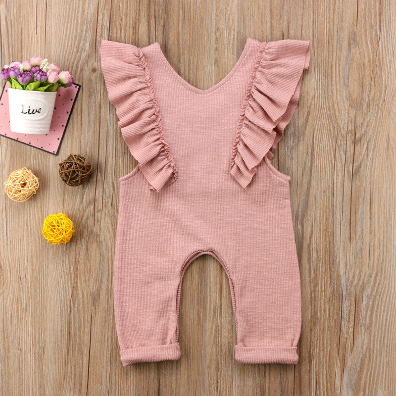 Solid Color Ruffled Sleeve Bodysuit for Infants