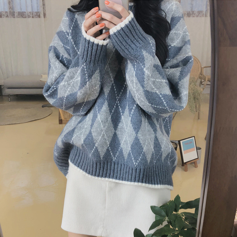 Rhombic Knit Pullover - Loose Winter Sweater | Streetwear