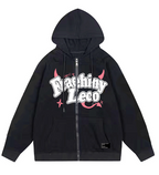 Fraehiny Printed Hooded Cardigan Sweater Coat