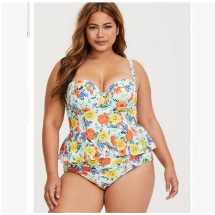 Plus Size Bustier Peplum Tankini Set