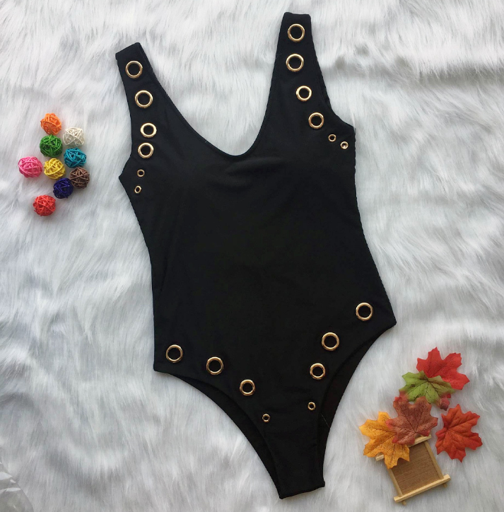 Solid Color One-Piece Swimsuit & Sexy Bikini Set