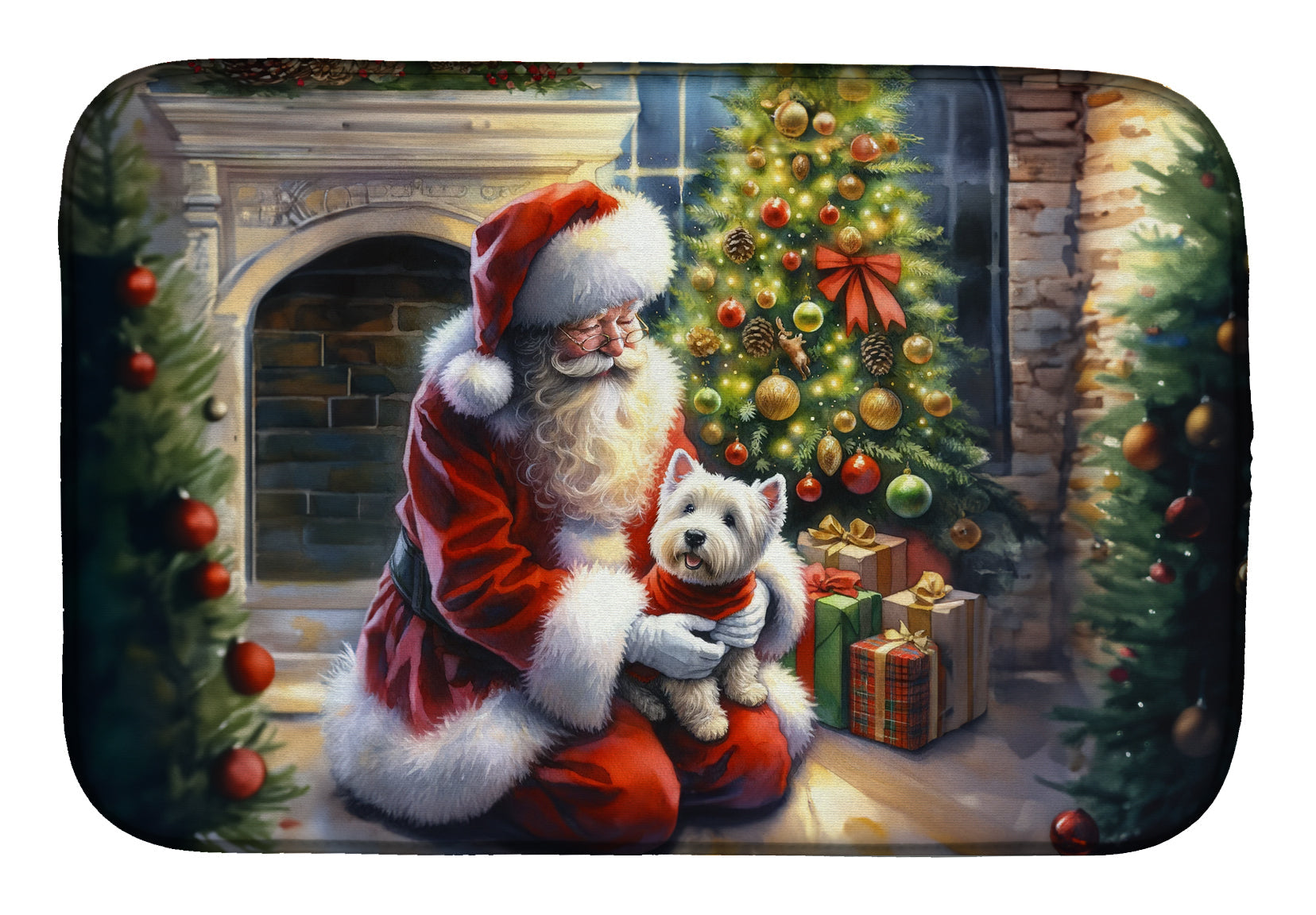 Westie and Santa Claus Dish Drying Mat