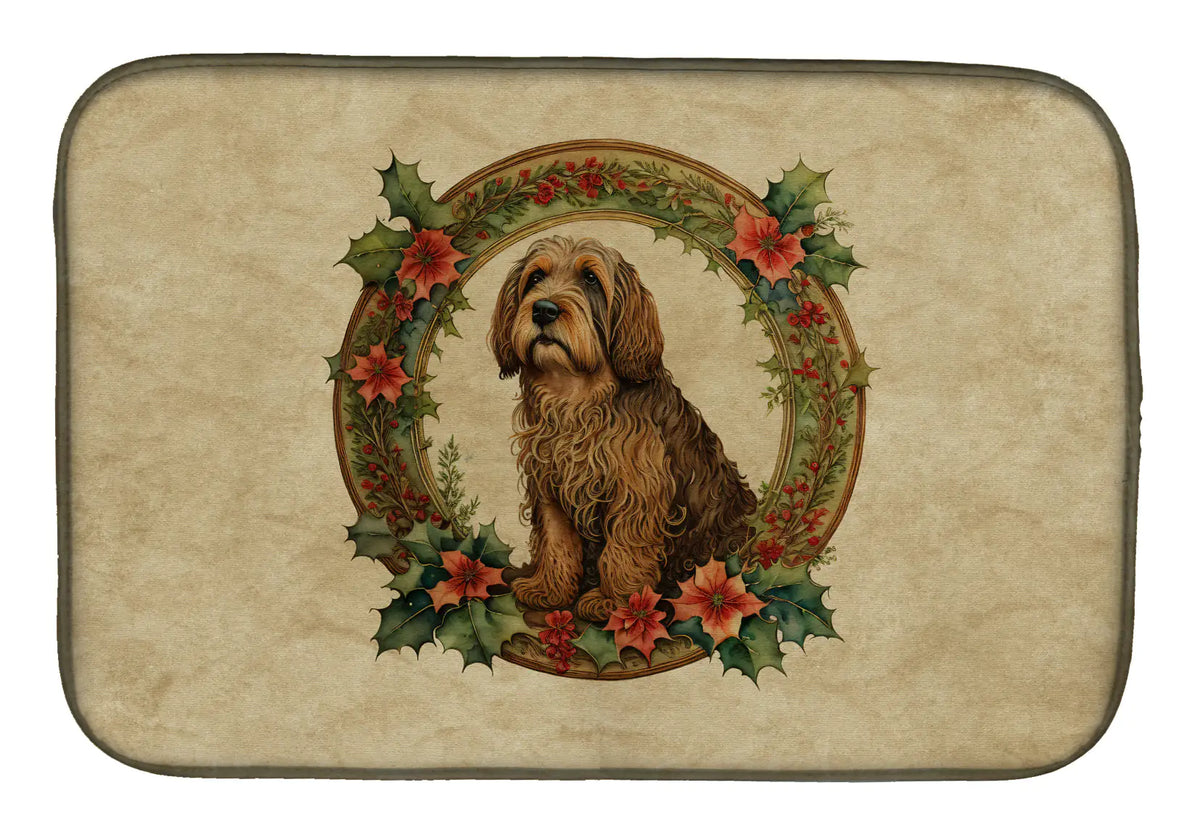 Otterhound Christmas Flowers Dish Drying Mat