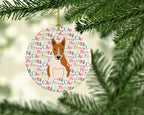 Merry Christmas Bull Terrier Red White Ceramic Ornament