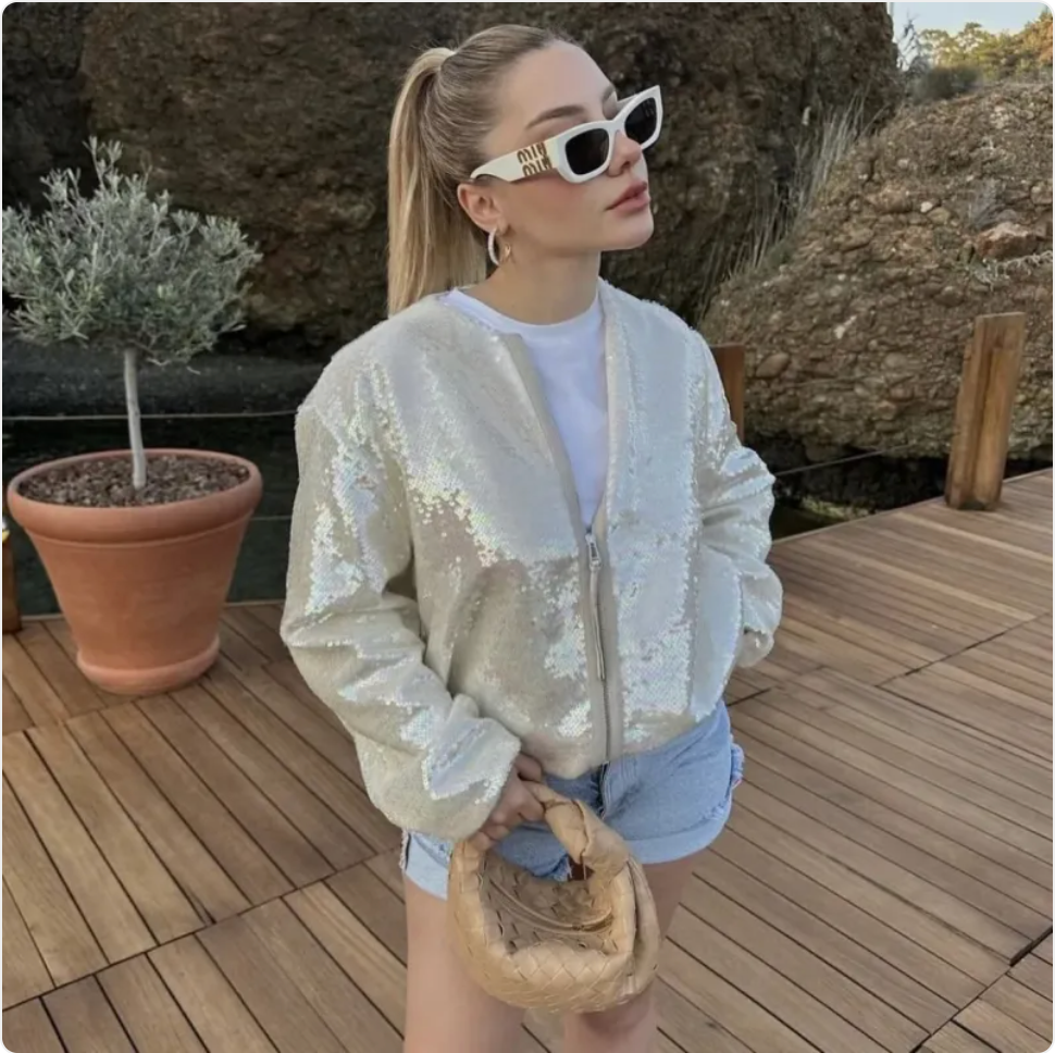 Women's Sequined Crew Neck Jacket