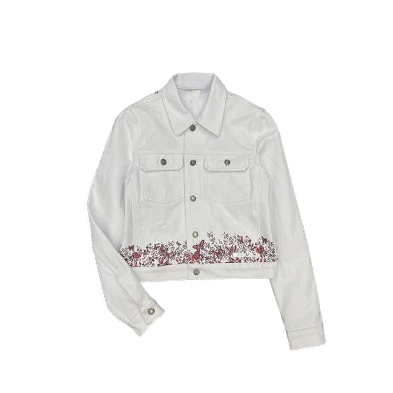 Embroidered Butterfly Pattern Denim Jacket, High Quality