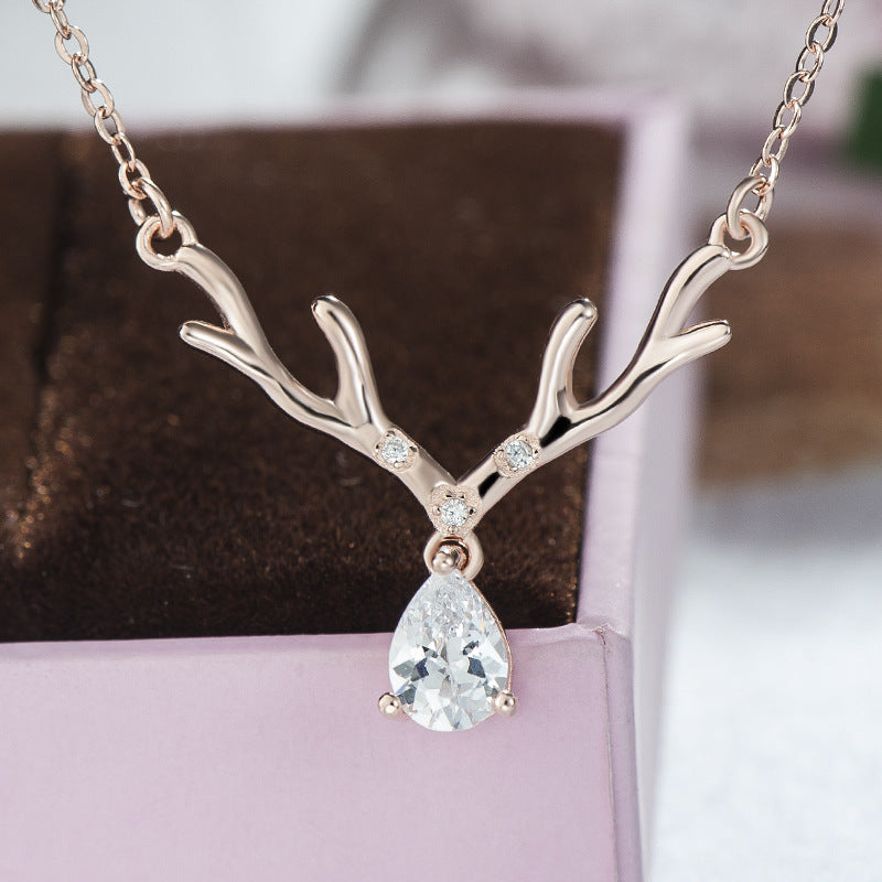 Silver Christmas Reindeer Pendant Necklace