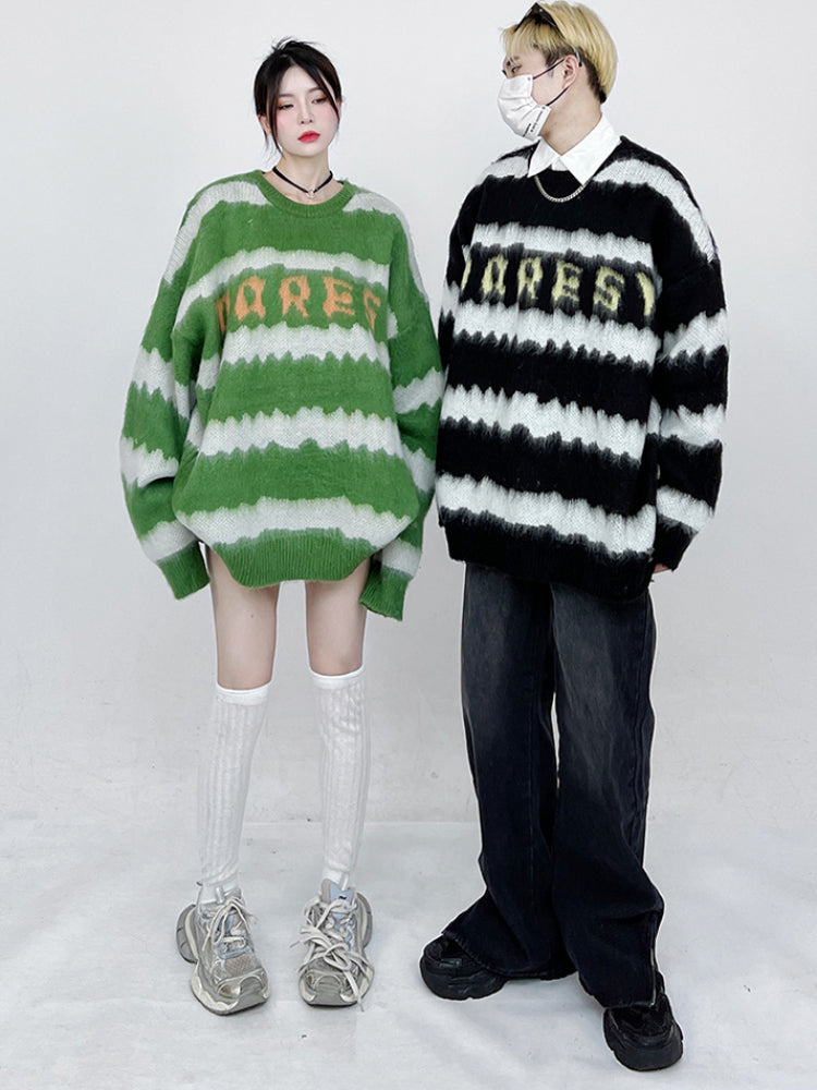 Striped Women's Sweater - Retro American Casual Knitwear