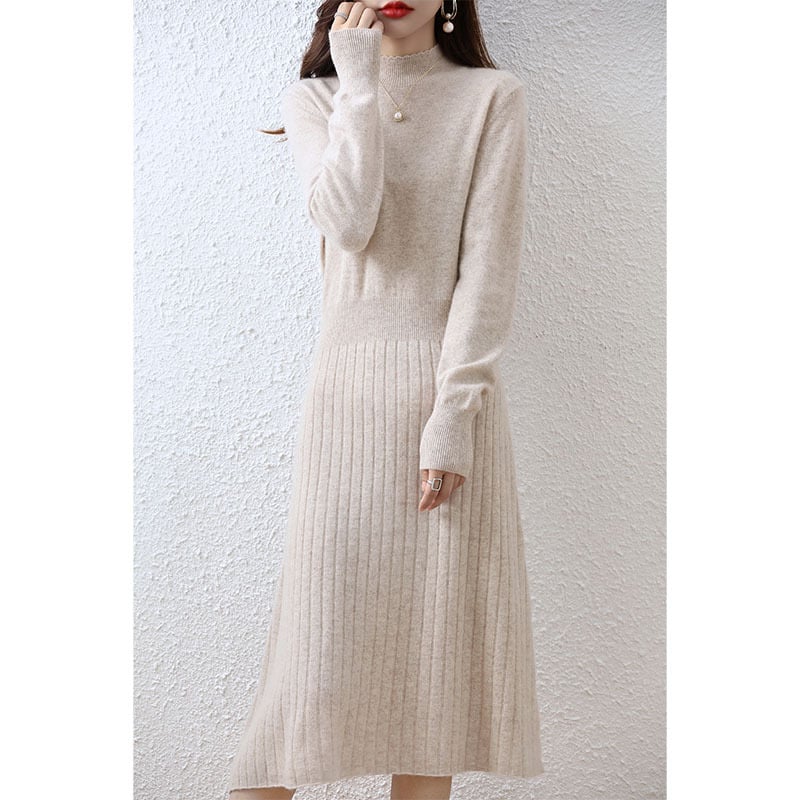 Women's A-Line Mid-Length Pure Wool Dress for Autumn/Winter