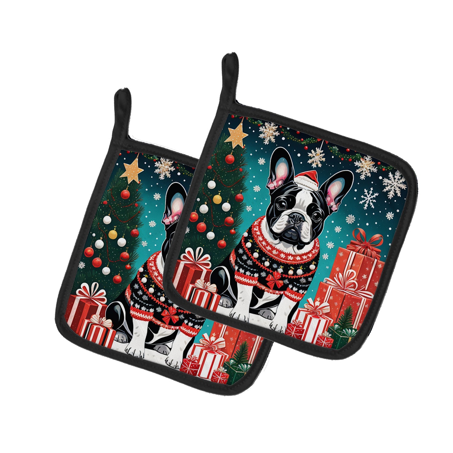 French Bulldog Christmas Pair of Pot Holders