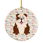 Merry Christmas English Bulldog Brindle White Ceramic Ornament