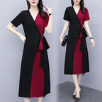 Floral Round Neck Color Block H-Line Dress