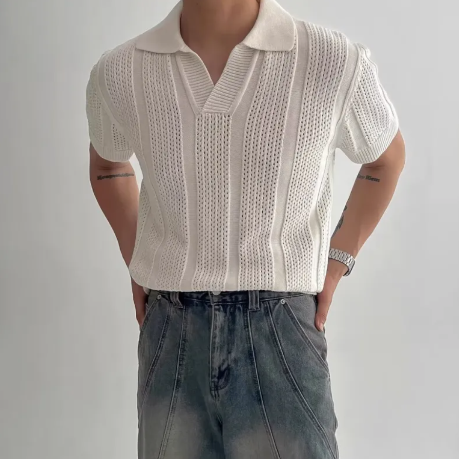 Mesh Knit Short-Sleeve Polo Tee