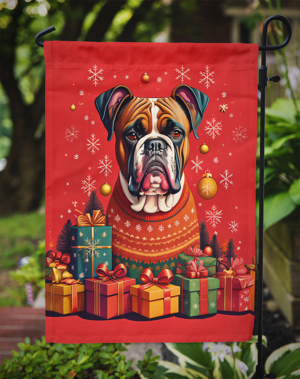 Fawn Boxer Holiday Christmas Garden Flag