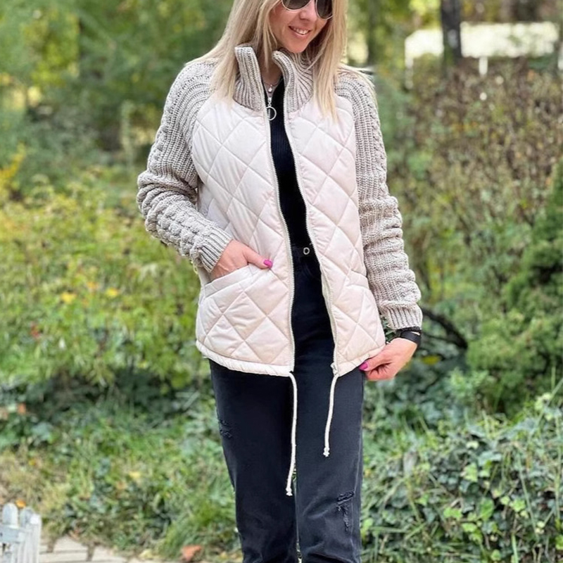 Jacket With Pockets Fashion Knitted Stitching Zipper Coat