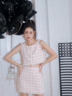 Sleeveless Button Tank Top and Skirt Set