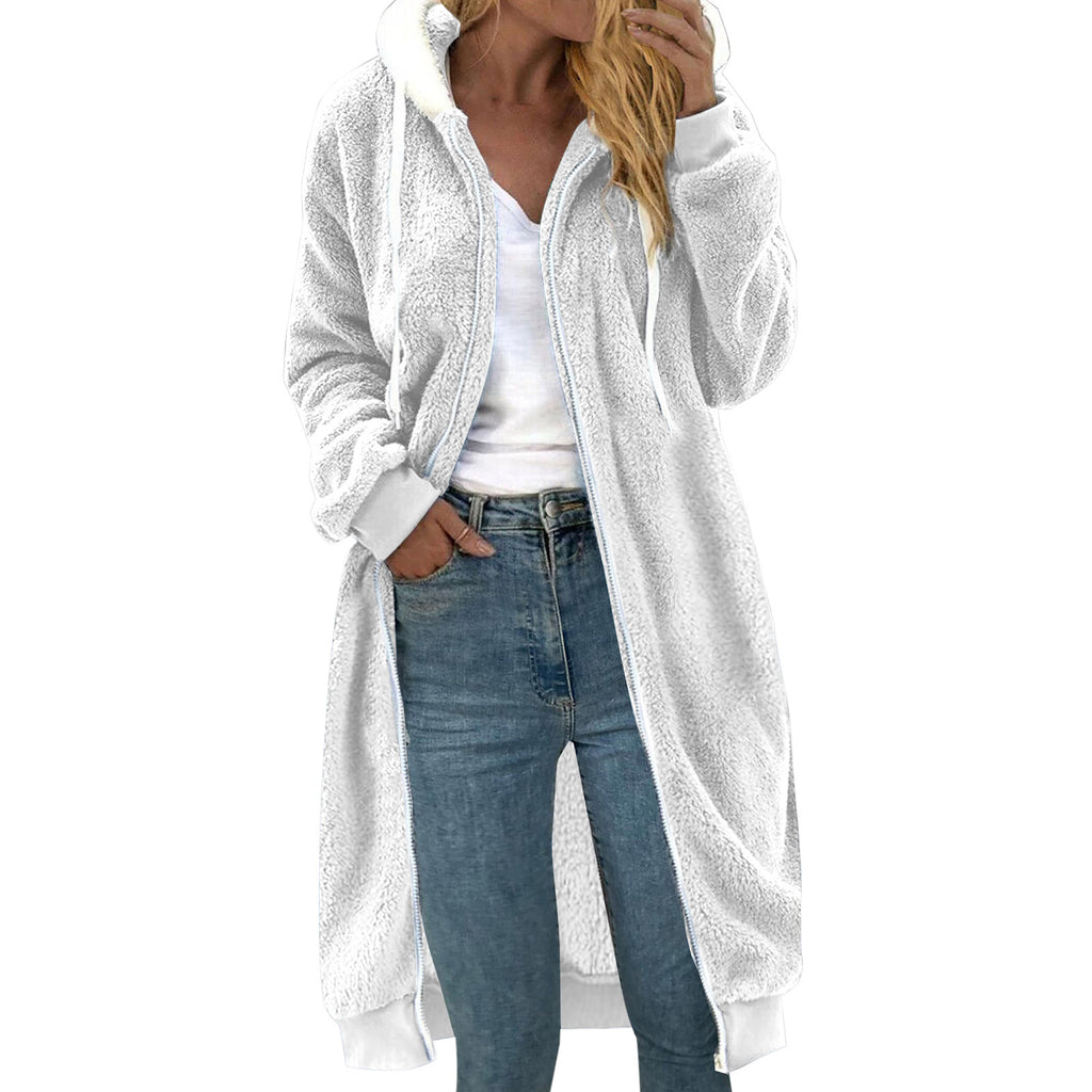Women's Double-sided Plush Fur Hooded Mid-length Coat