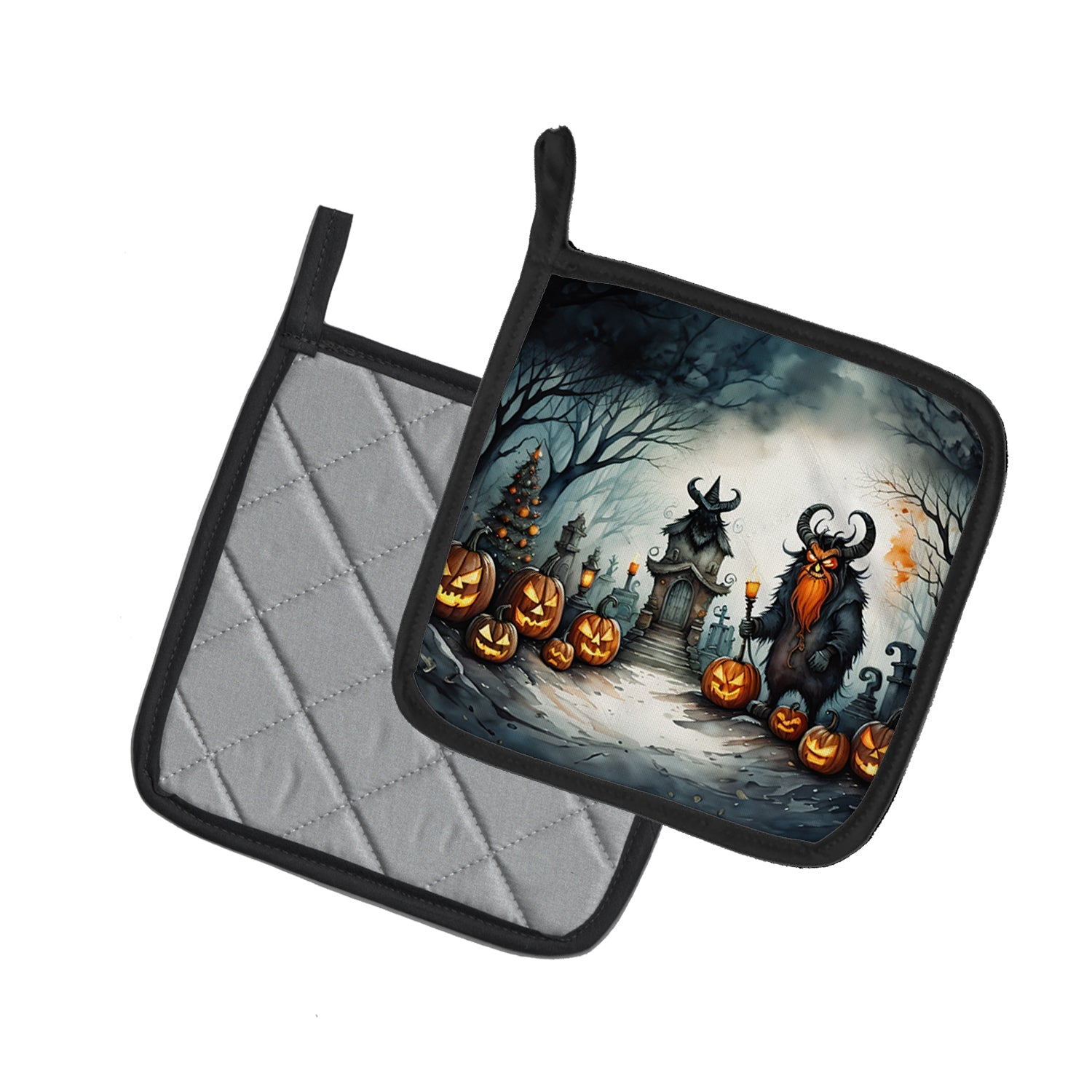 Krampus The Christmas Demon Spooky Halloween Pair of Pot Holders
