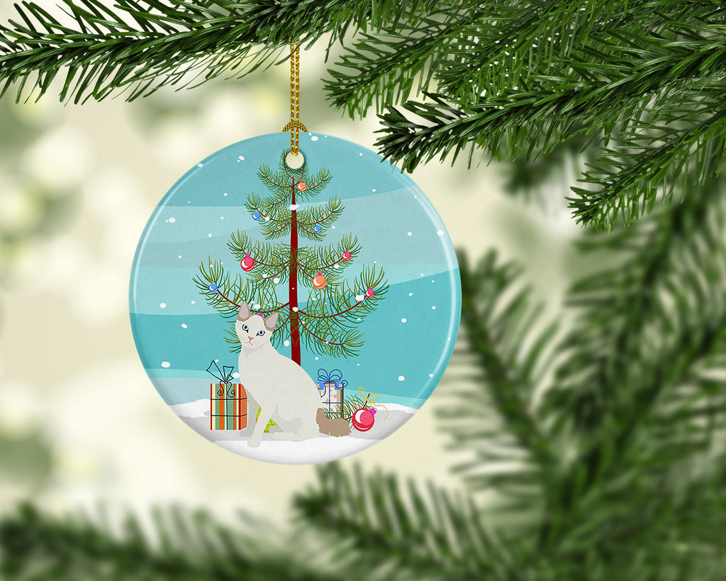 Korean Bobtail Cat Christmas Ceramic Ornament