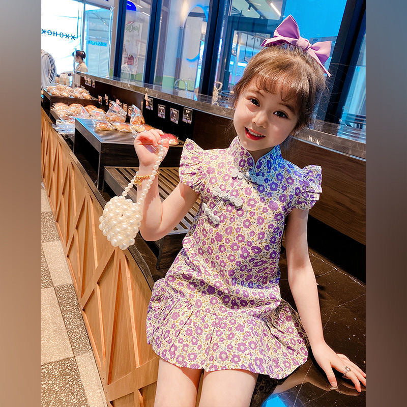 2024 New Summer Dress for Girls - Floral Qipao Style