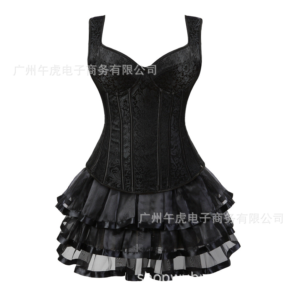 Victorian Corset Dress Set with Plus Size Black Skirt