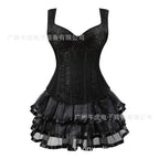 Victorian Corset Dress Set with Plus Size Black Skirt