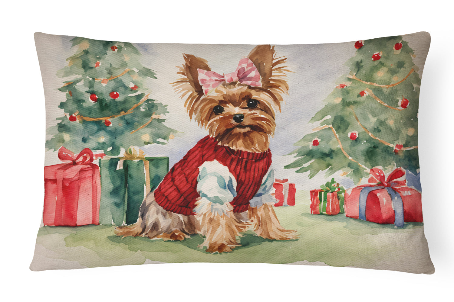 Yorkie Christmas Throw Pillow