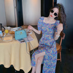 Purple Puff Sleeve Dress with Floral Design (Summer)