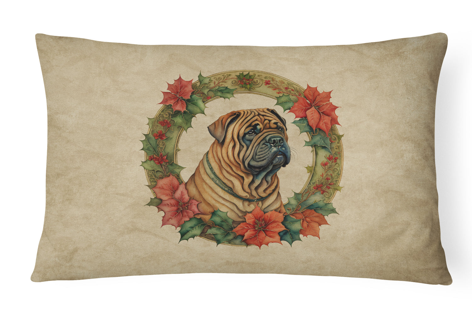 Shar Pei Christmas Flowers Throw Pillow