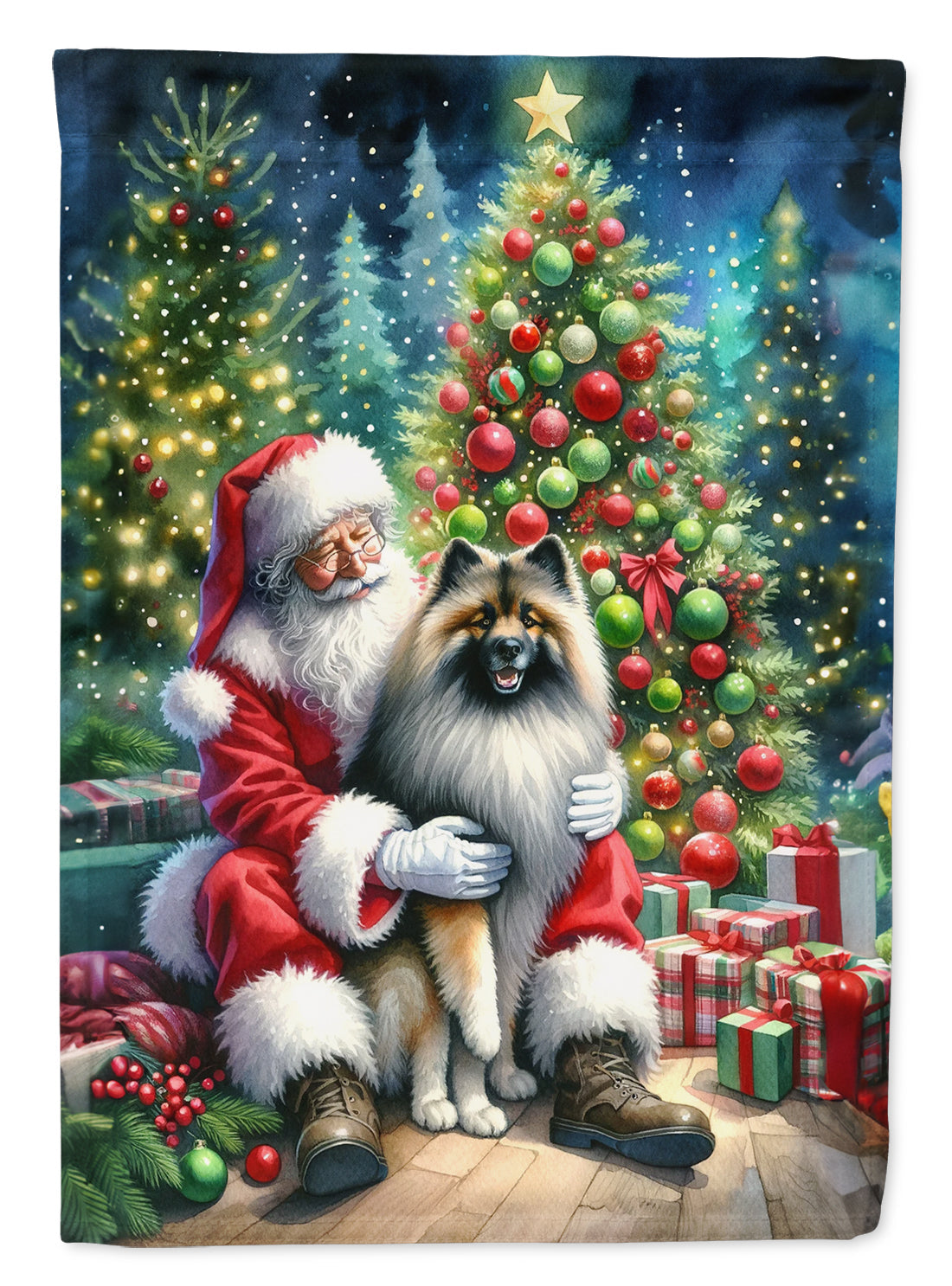 Keeshond and Santa Claus Garden Flag