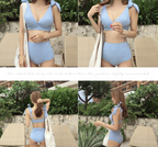 Blue Gray Deep V High Waist Bikini for Women