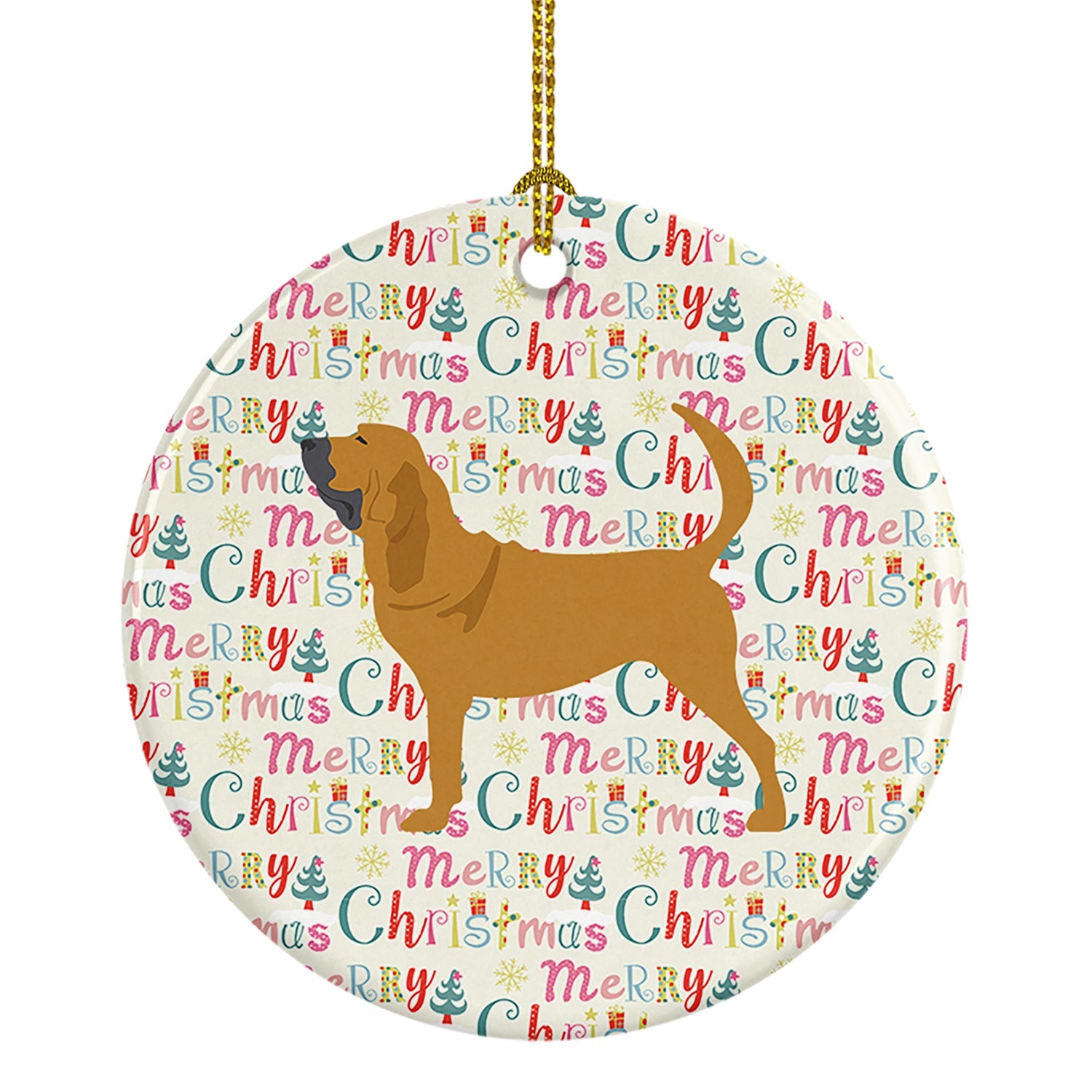 Bloodhound Merry Christmas Ceramic Ornament
