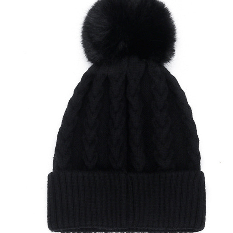 Warm Fleece-Lined Slouchy Knit Beanie with Pompom | Embroidered Cap