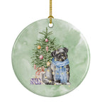 Pug Black Christmas Presents and Tree Ceramic Ornament