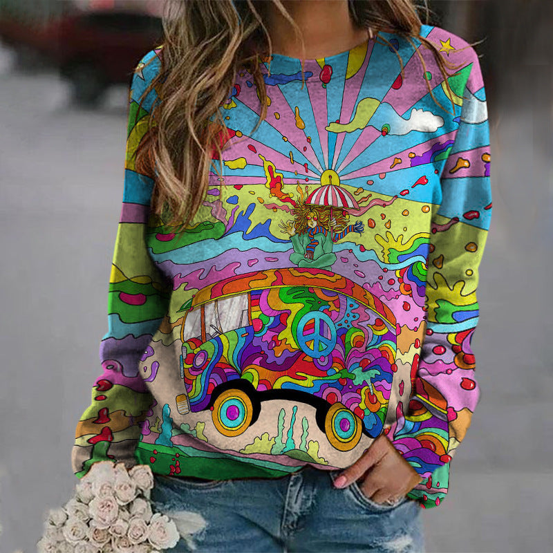 3D Geometric Pattern Casual Oversize Round Neck Sweater